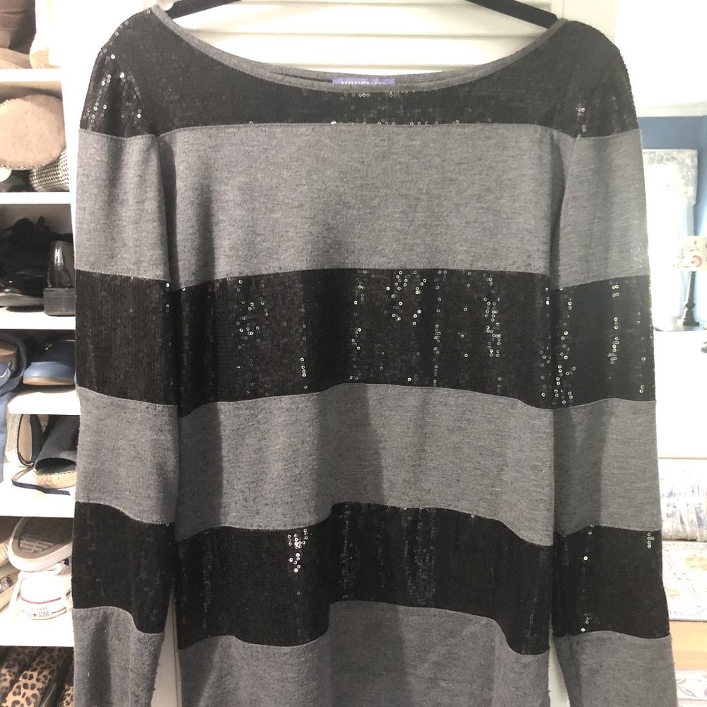 Black and Grey Stripe Sequin Blouse